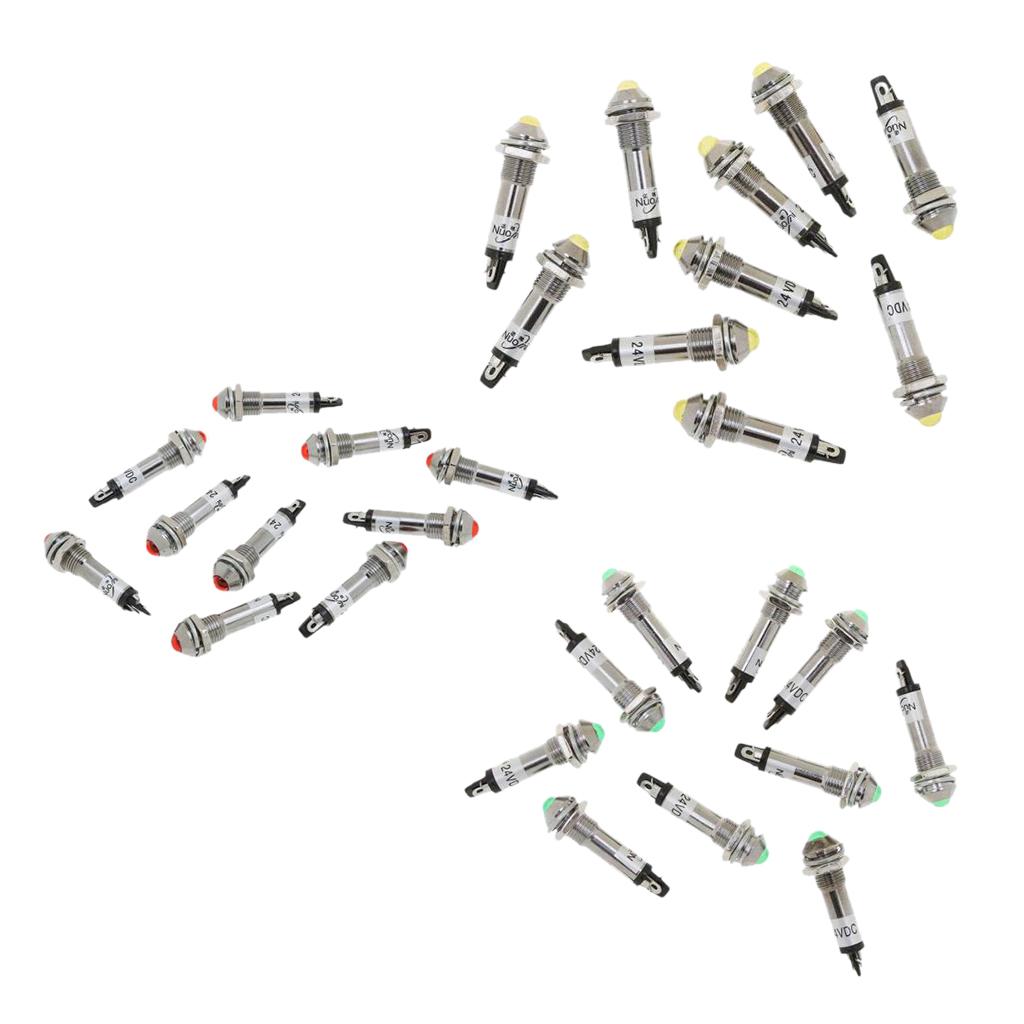 3 Sets 8mm 24V LED Metal Indicator Pilot Light Indicator Pilot Lamps