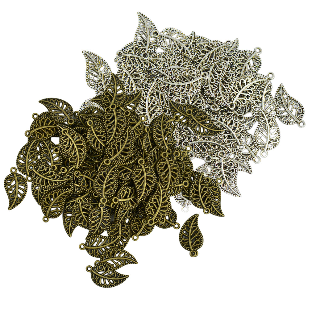 200 Pieces Vintage Filigree Hollow Leaf Charms Pendants Jewelry DIY Makings