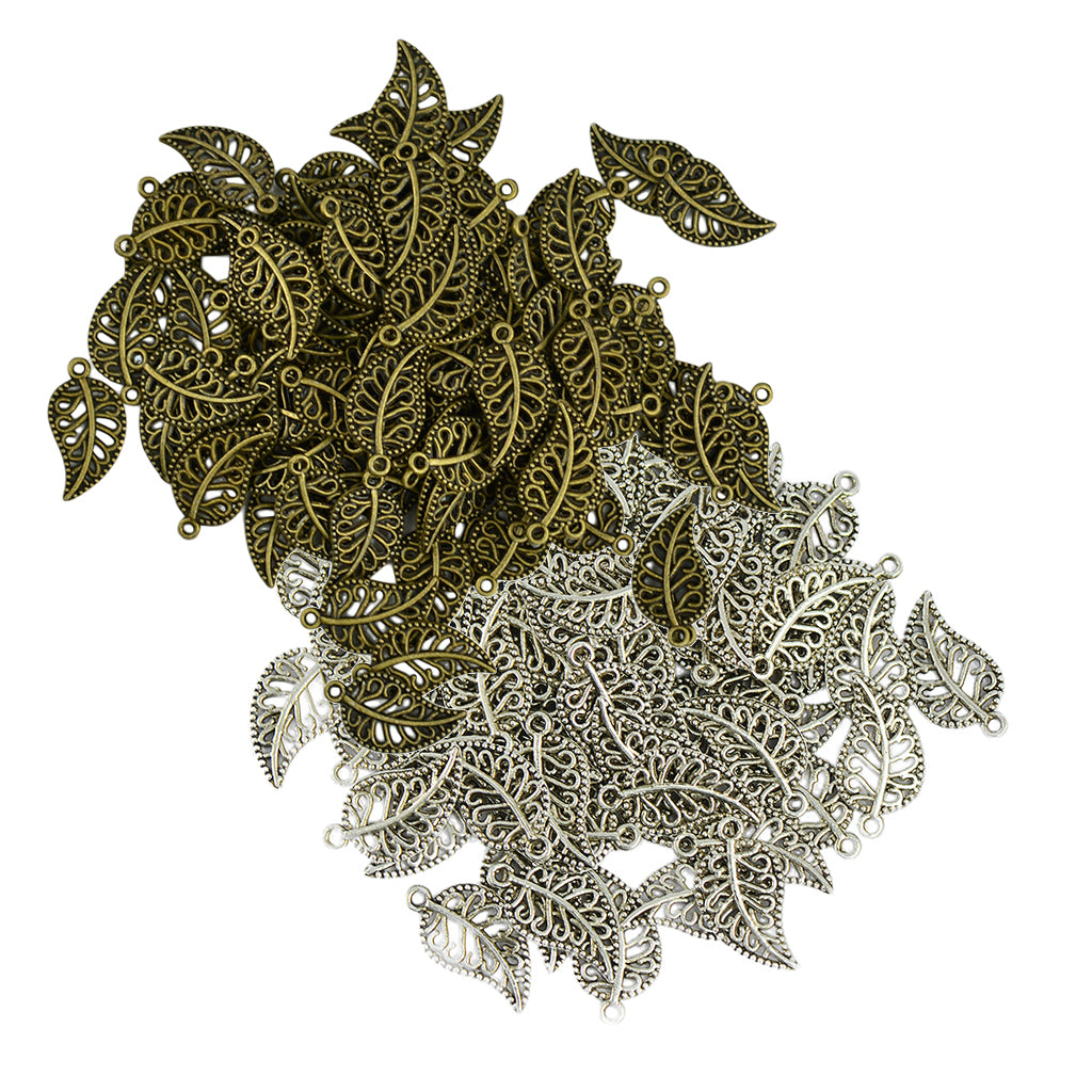200 Pieces Vintage Filigree Hollow Leaf Charms Pendants Jewelry DIY Makings