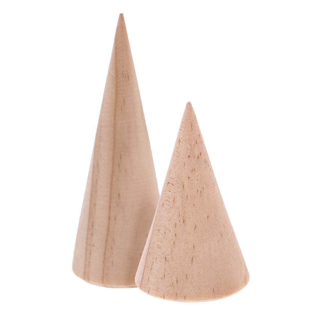 4 Pieces Unpainted Cone Wooden Ring Jewelry Display Stand Holder Organizer