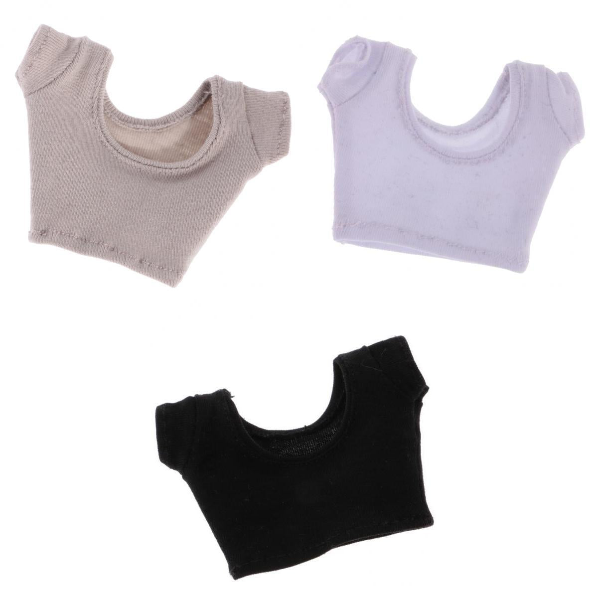 3 Pieces 1/6 Short Sleeve Crop Top T-Shirt Vest for 12'' Female Figure Body