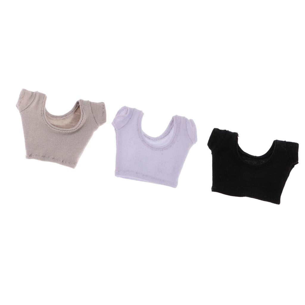 3 Pieces 1/6 Short Sleeve Crop Top T-Shirt Vest for 12'' Female Figure Body
