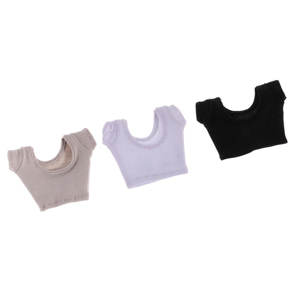 3 Pieces 1/6 Short Sleeve Crop Top T-Shirt Vest for 12'' Female Figure Body