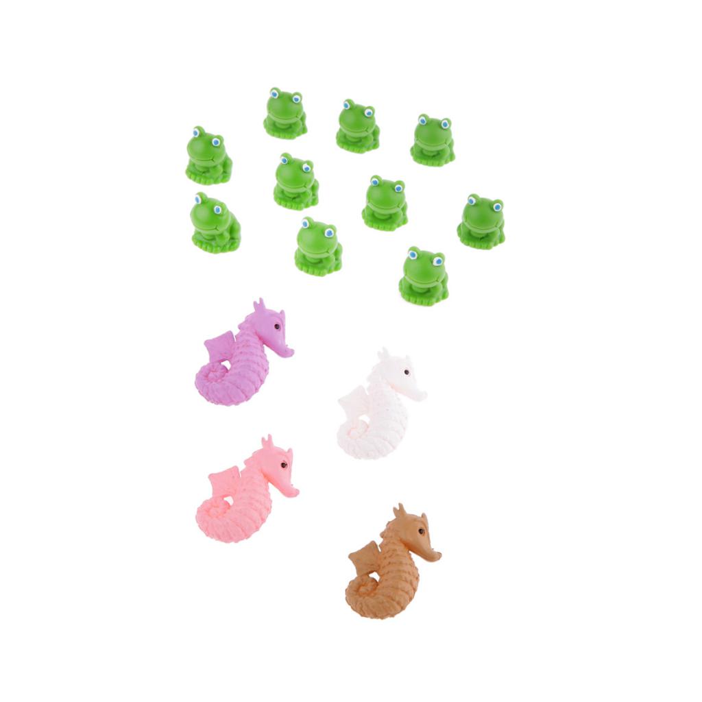 14 Pieces Miniature Dollhouse Bonsai Fairy Garden Landscape Seahorse + Frog