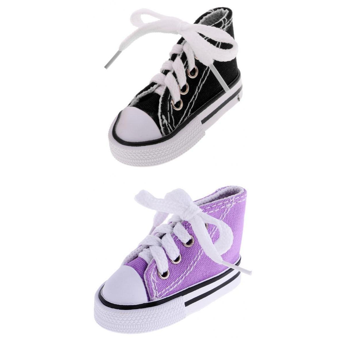 2 Pair Lace Up High Top Canvas Shoes for 1/4 BJD Doll Accessory Black+Purple