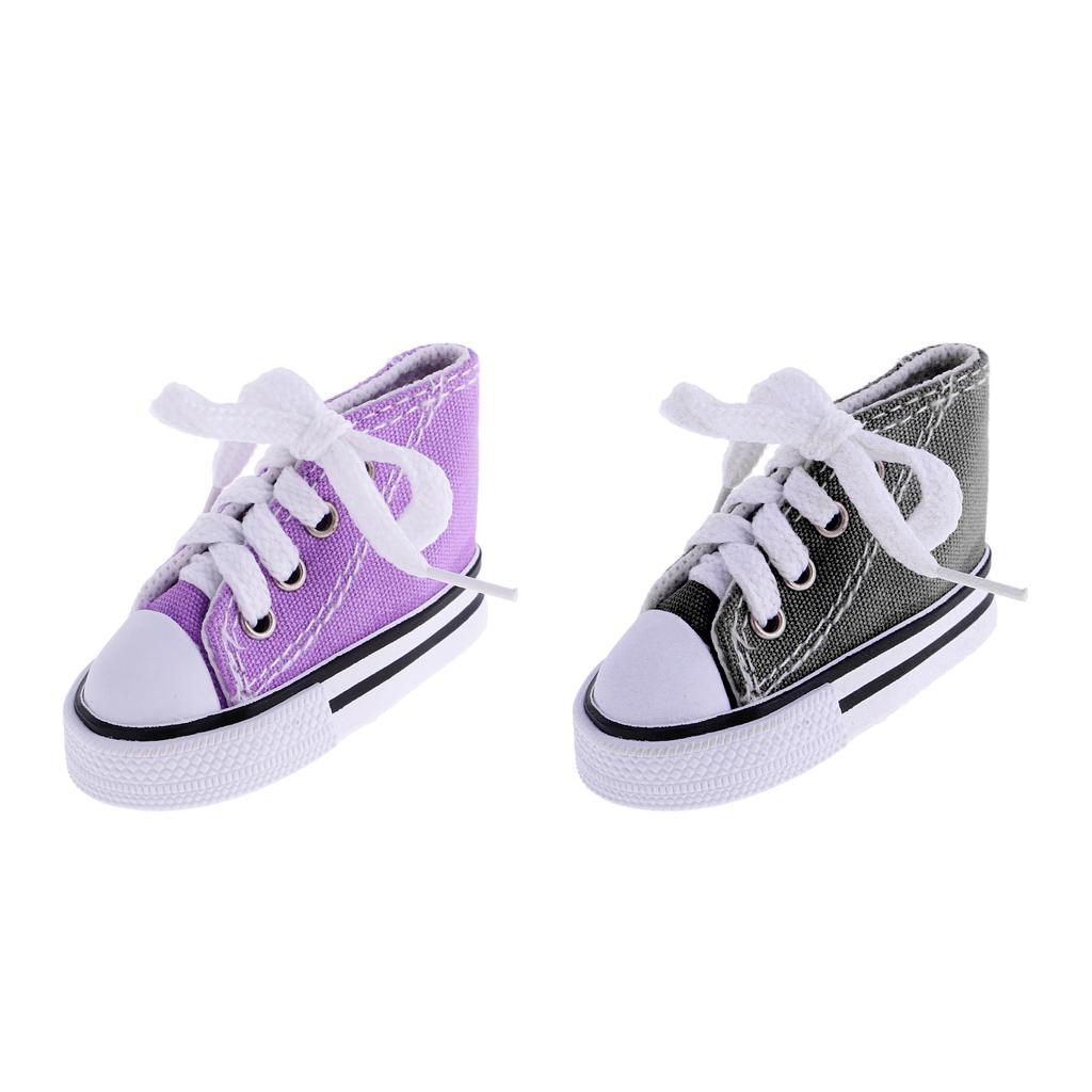2 Pair Lace Up High Top Canvas Shoes for 1/4 BJD Doll Accessory Black+Purple