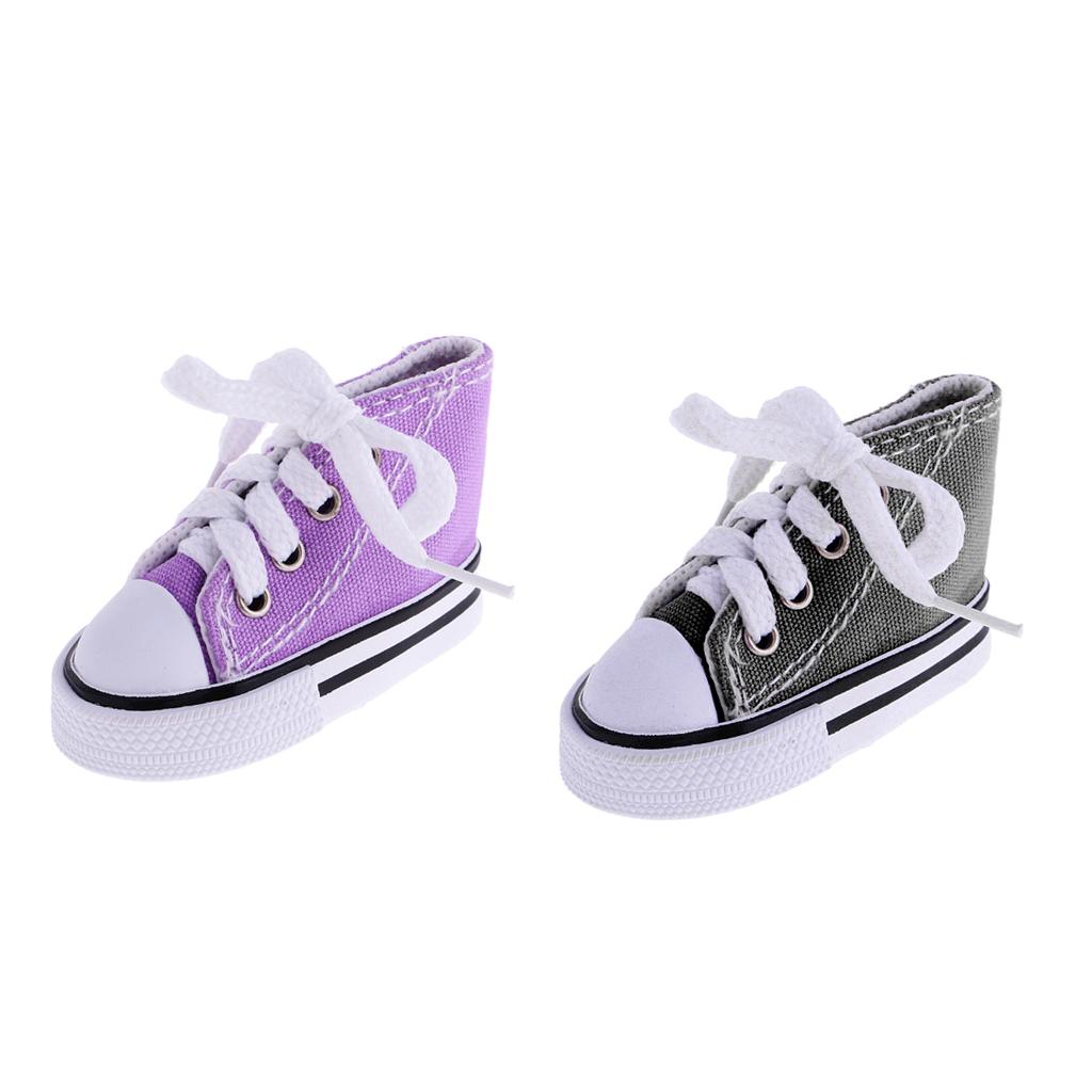 2 Pair Lace Up High Top Canvas Shoes for 1/4 BJD Doll Accessory Black+Purple