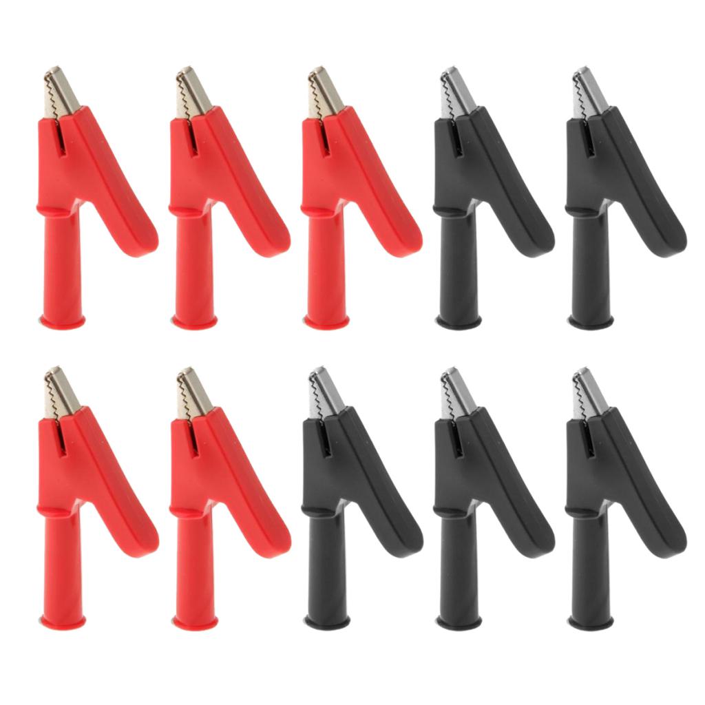 5Pairs Black + Red Alligator Insulated Clip Plug Stackable Banana Connector