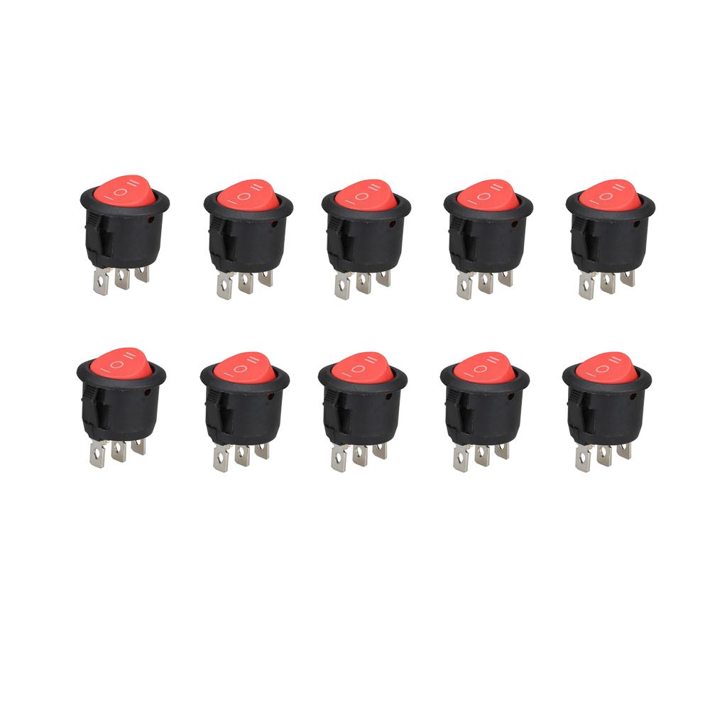 10 Piece Round Rocker Switch Third Gear 3-Pin Switch Position Twist Red
