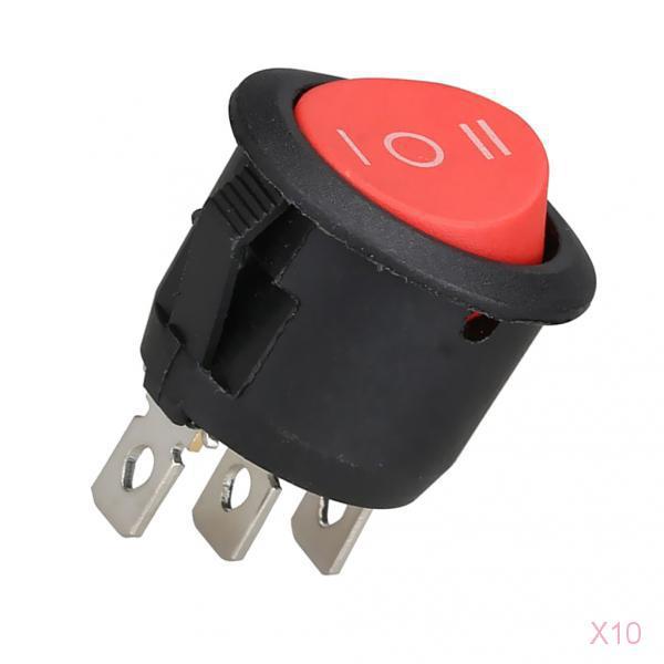 10 Piece Round Rocker Switch Third Gear 3-Pin Switch Position Twist Red