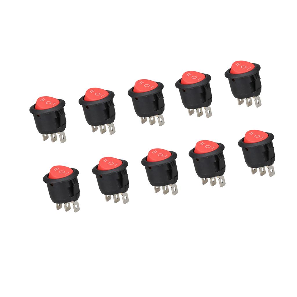 10 Piece Round Rocker Switch Third Gear 3-Pin Switch Position Twist Red