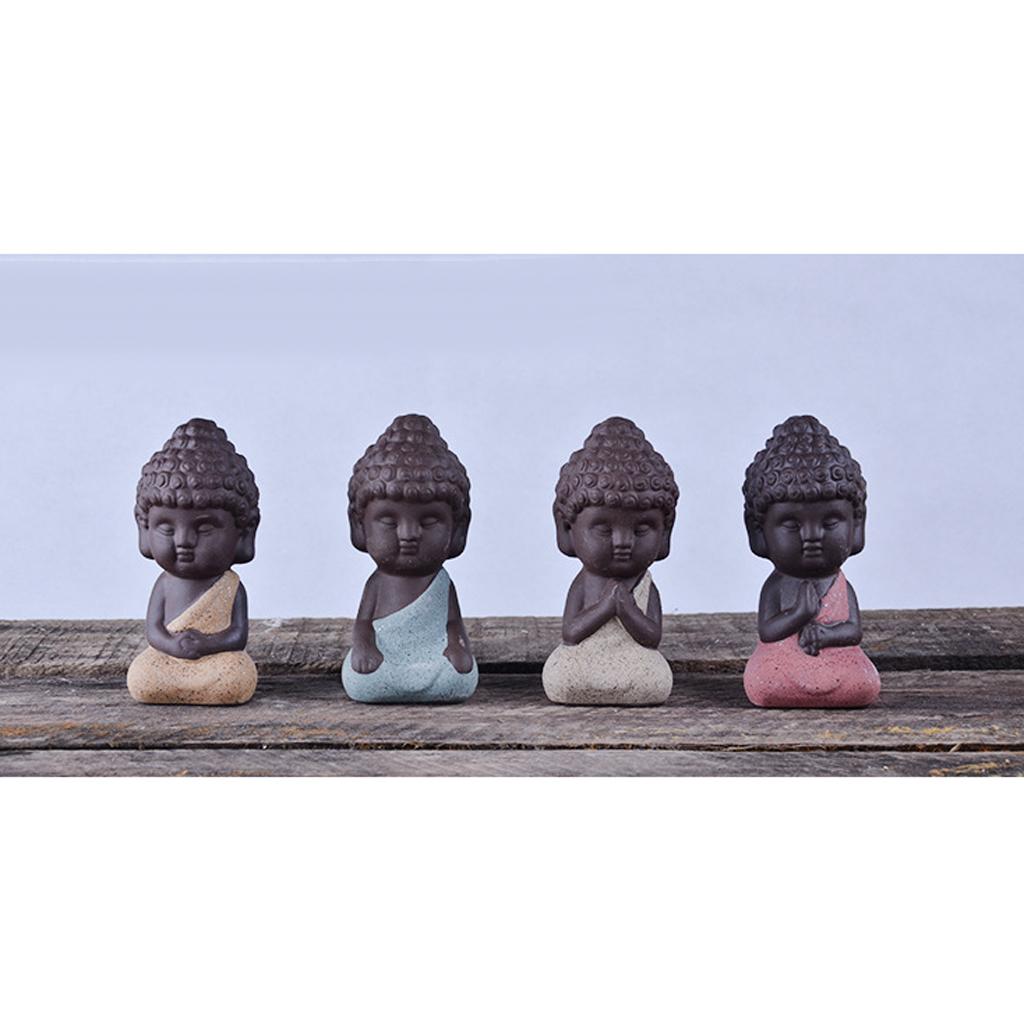 4pcs Little Monk Buddha Ceramic Statues Holder Tea Pet Home Tea Tray Decor