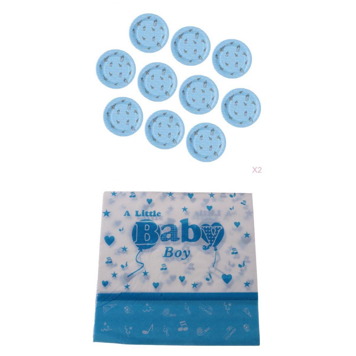 20 Pieces Milk Bottle Paper PLATES 20 Pieces Baby Boy Napkin Party Tableware