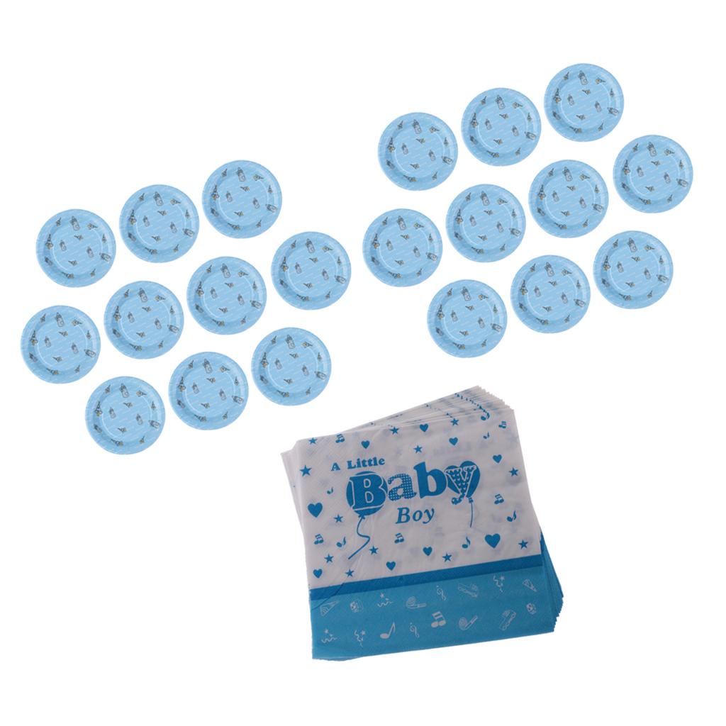 20 Pieces Milk Bottle Paper PLATES 20 Pieces Baby Boy Napkin Party Tableware