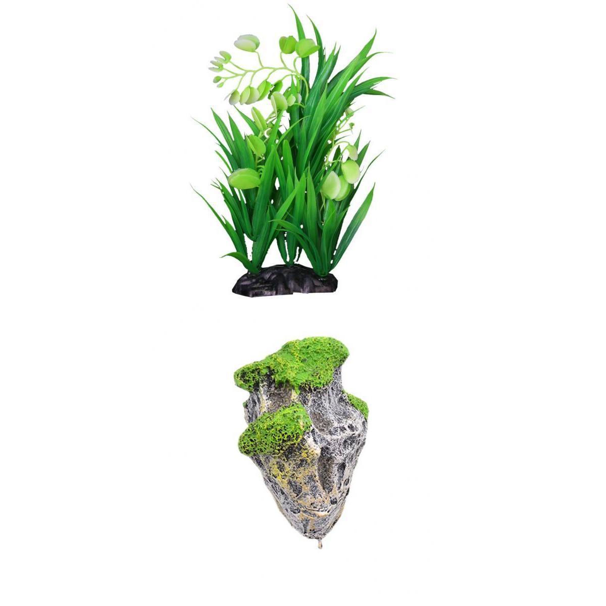 Aquarium Ornament Stone Rock Artificial Water Plant Grass For Fish Tank Cave