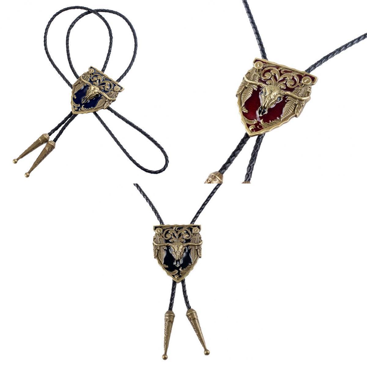 3 Pieces Men Vintage Western Cowboy Rodeo Cow Bolo Tie Bola Pendant Necklace