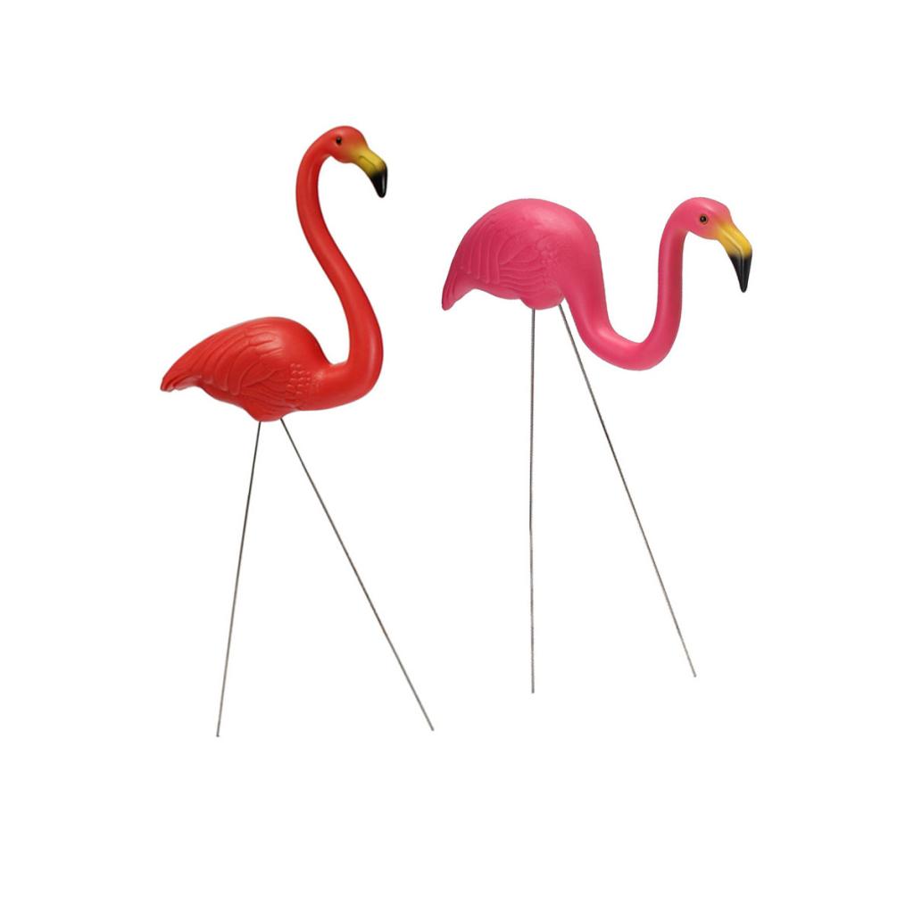 2Pieces Pink & Red Plastic Flamingo Yard Garden Lawn Art Ornaments Decor