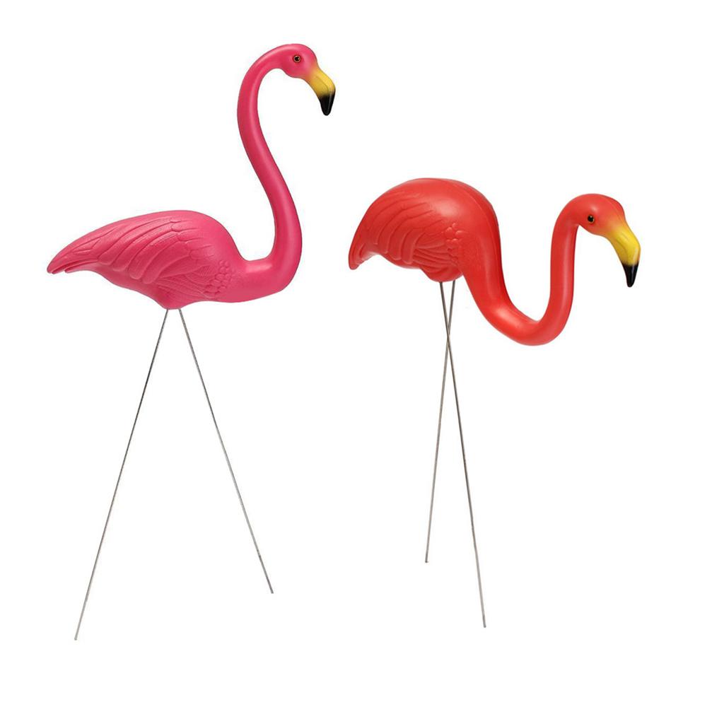 2Pieces Plastic Flamingo Yard Garden Lawn Art Ornaments Decor Pink+ Red Set