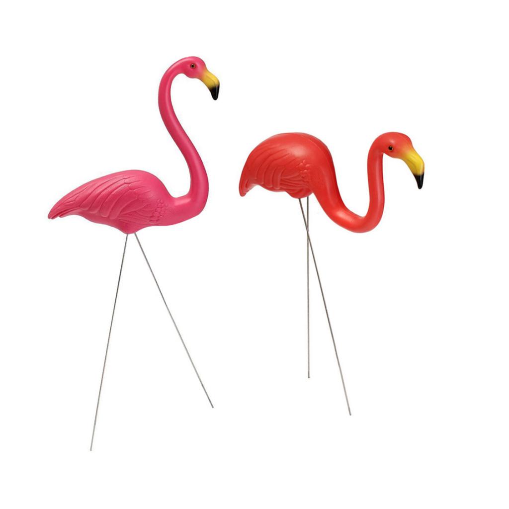 2Pieces Plastic Flamingo Yard Garden Lawn Art Ornaments Decor Pink+ Red Set