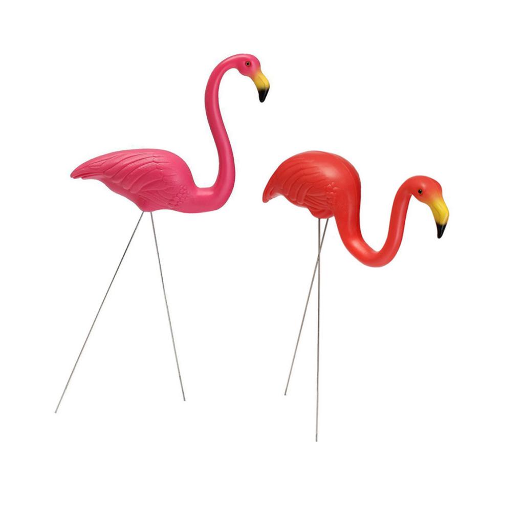 2Pieces Plastic Flamingo Yard Garden Lawn Art Ornaments Decor Pink+ Red Set