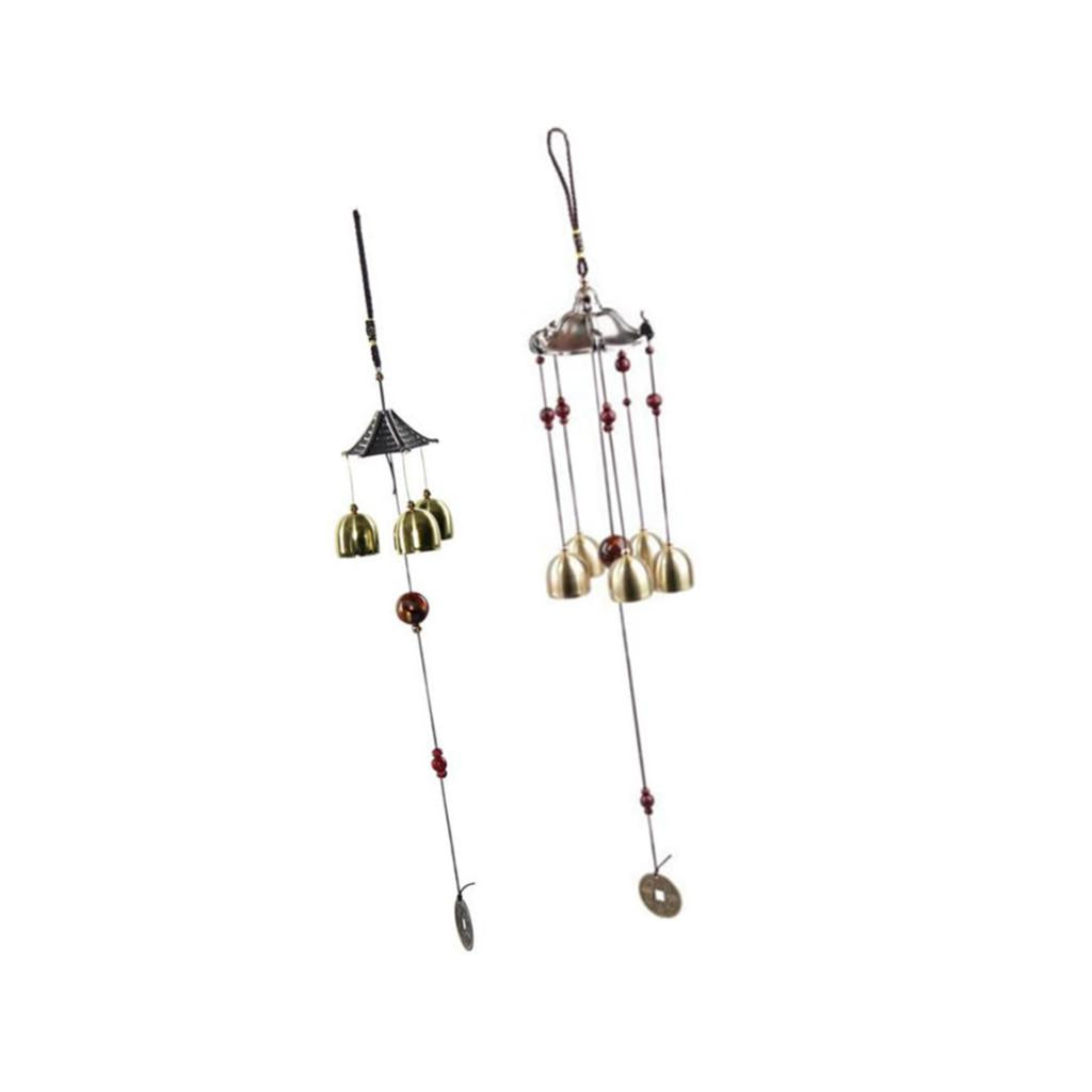 2Piece Bronze Big Metal Bells Wind Chime Feng Shui Home Garden Hanging Decor