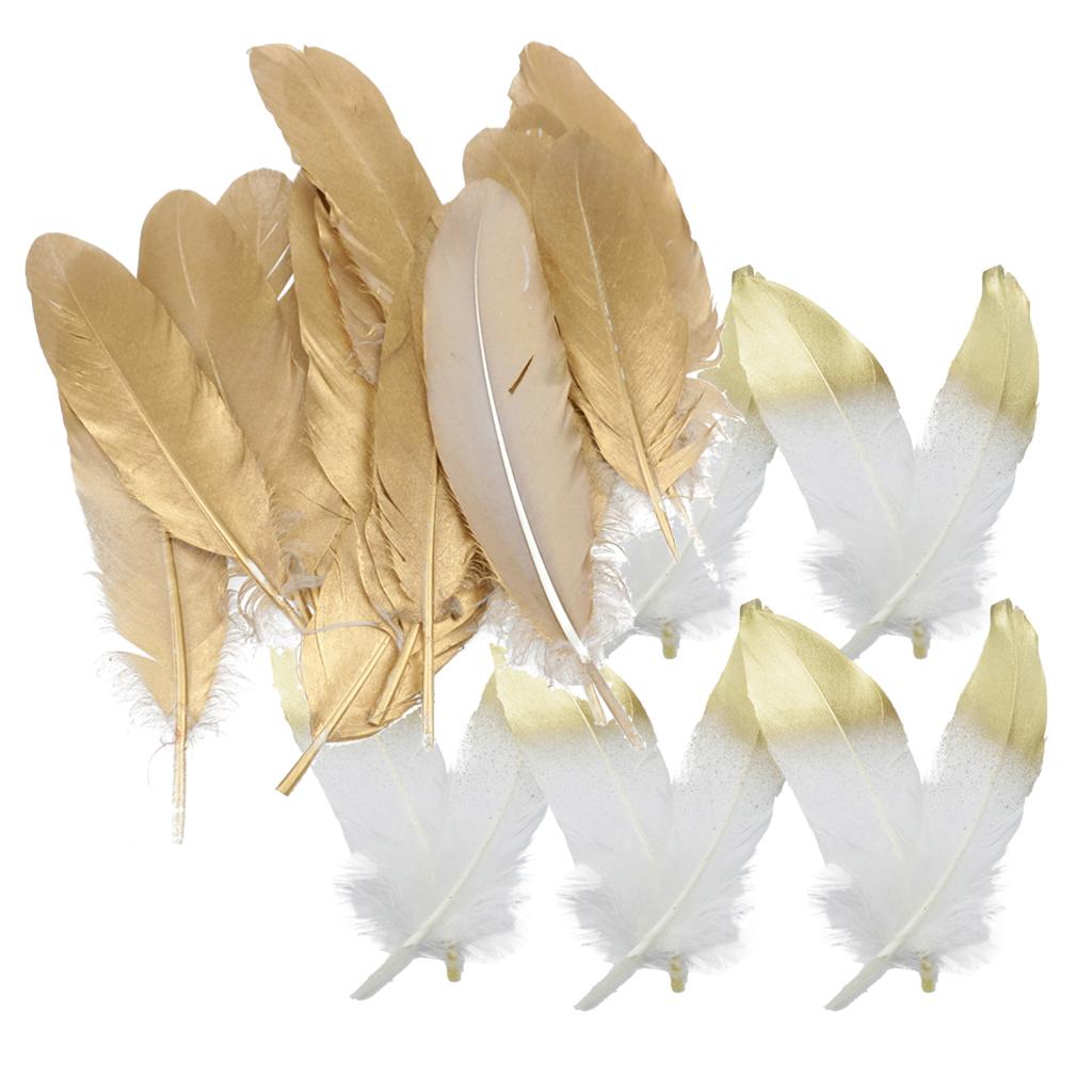 24 Pieces Natural Goose Feather for DIY Craft 15-20cm White and Gold