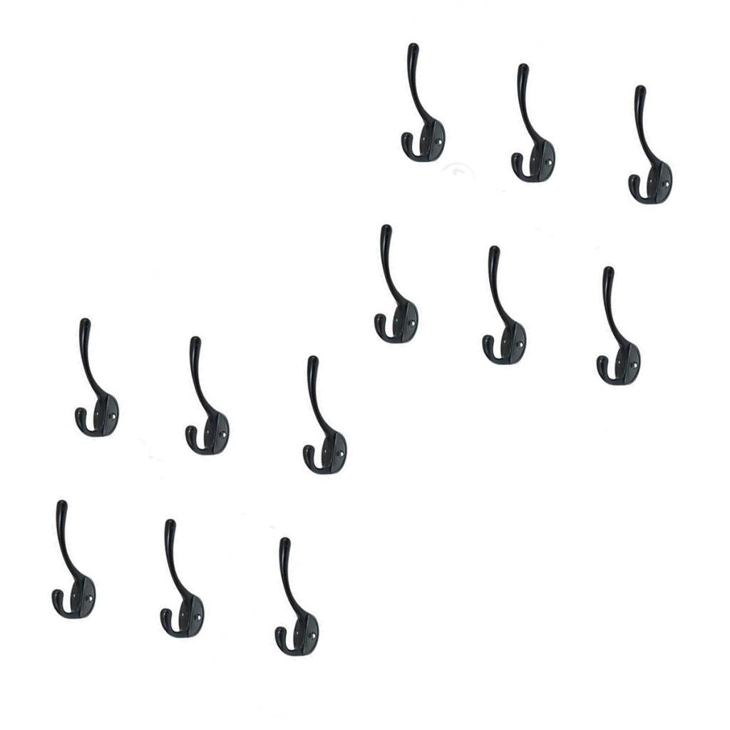 12 pieces Retro Alloy Door Wall Wardrobe Hooks Holder Coat Hat Hanger Black