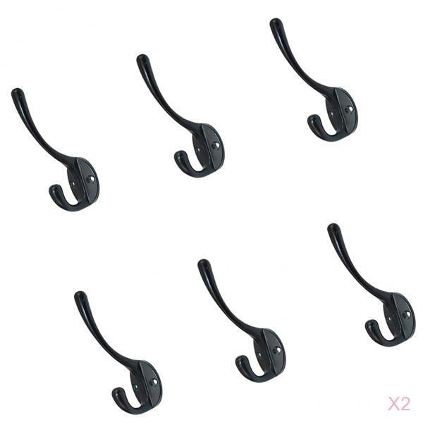 12 pieces Retro Alloy Door Wall Wardrobe Hooks Holder Coat Hat Hanger Black