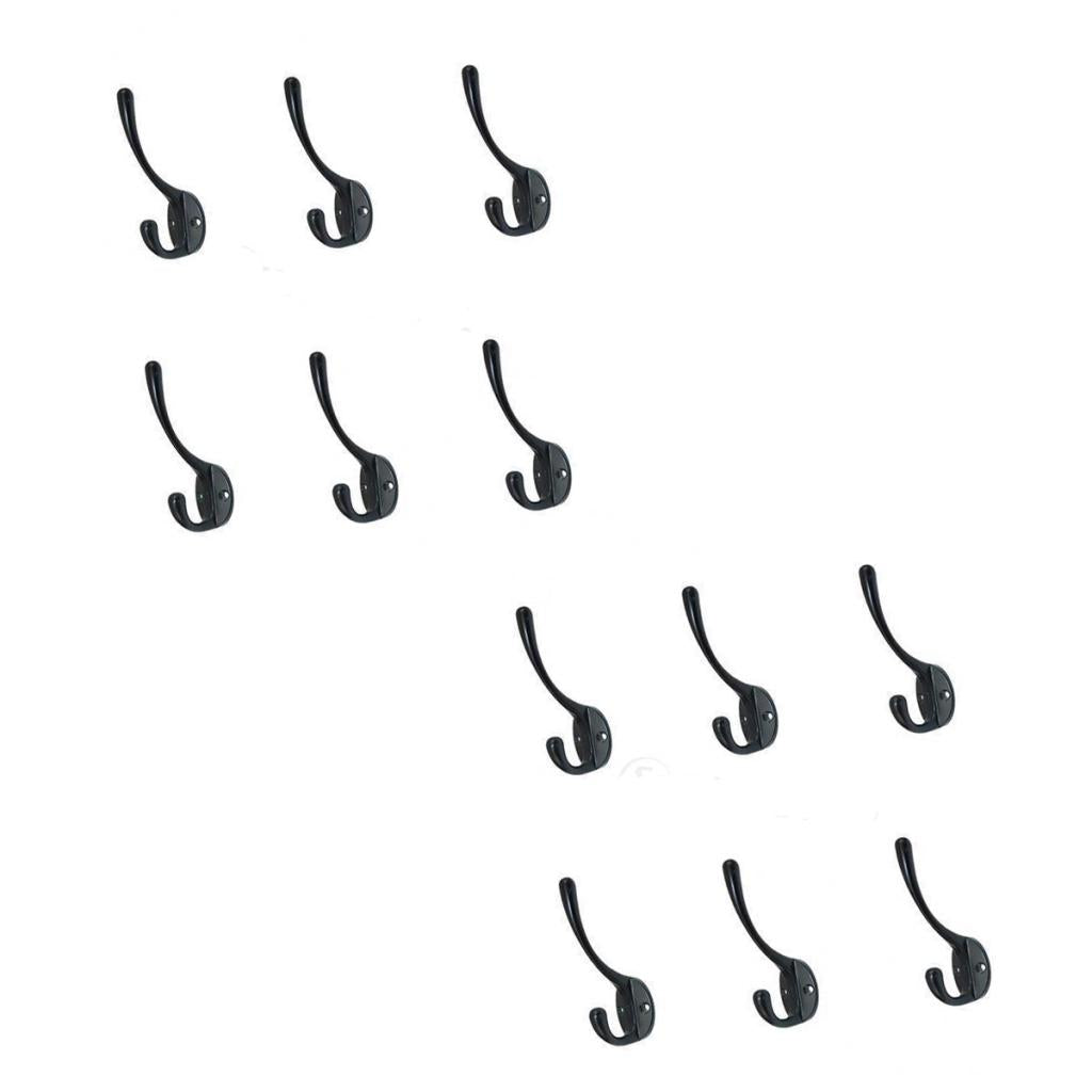 12 pieces Retro Alloy Door Wall Wardrobe Hooks Holder Coat Hat Hanger Black