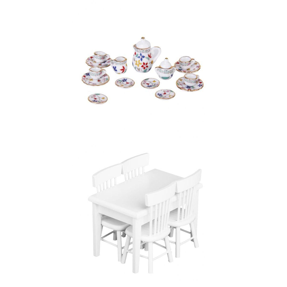 1/12 Dollhouse Miniature Tableware Porcelain Tea Table Chair Set Furniture