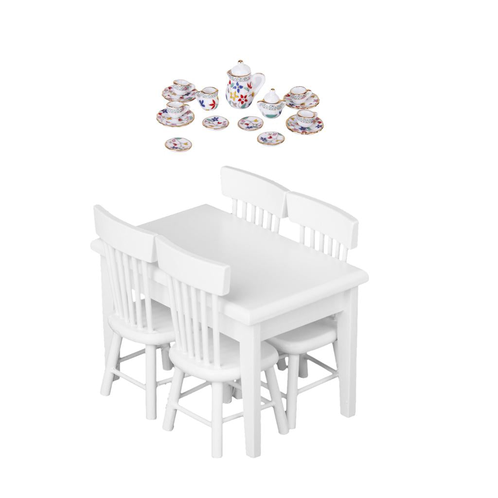 1/12 Dollhouse Miniature Tableware Porcelain Tea Table Chair Set Furniture