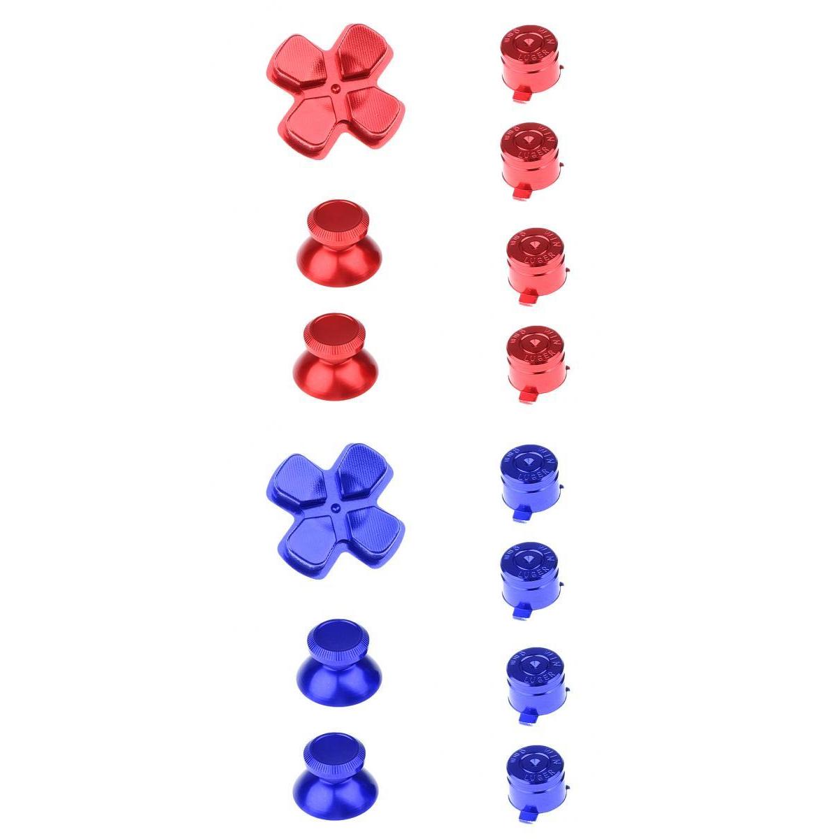 2 Pieces Thumbsticks Grip+Chrome D-pad for Sony PS4 Mod Kit Console Blue+Red