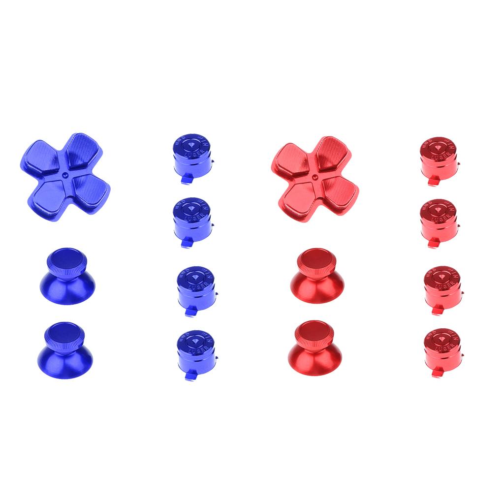 2 Pieces Thumbsticks Grip+Chrome D-pad for Sony PS4 Mod Kit Console Blue+Red