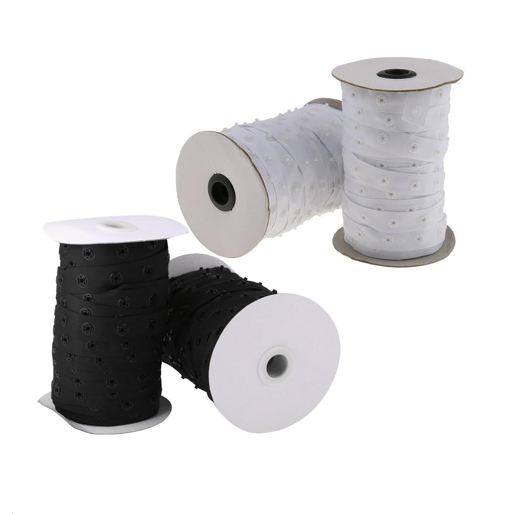 2x50 Yard Press Stud Snap Fastening Tape Sewing for Duvet Covers White Black