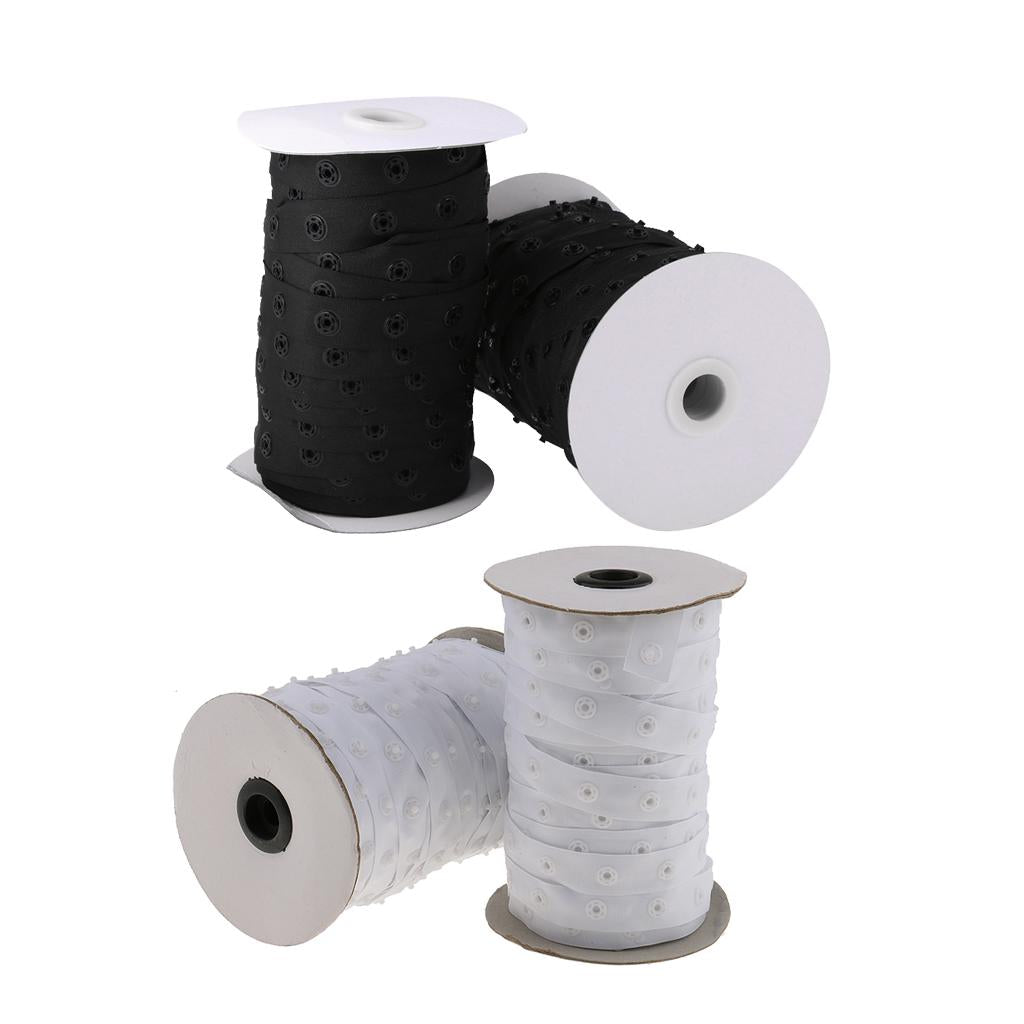 2x50 Yard Press Stud Snap Fastening Tape Sewing for Duvet Covers White Black