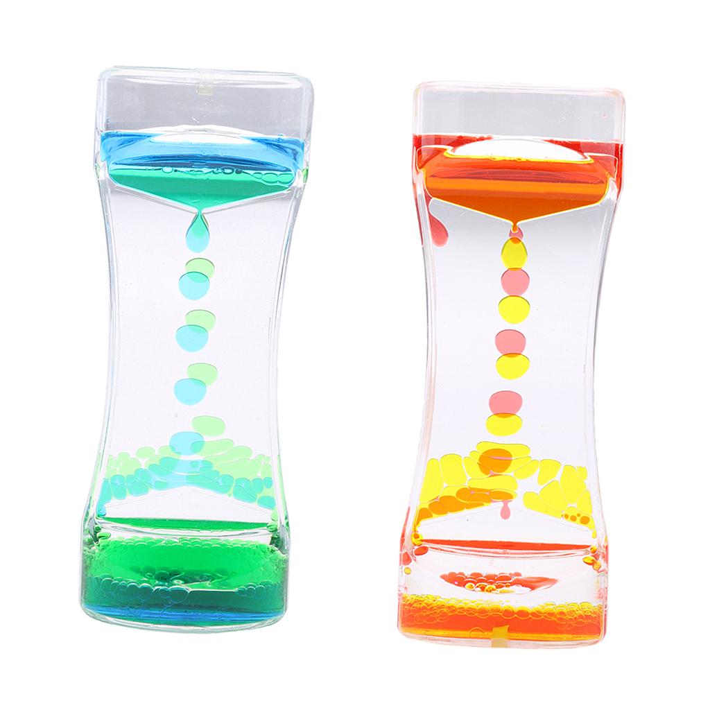 2Pieces Floating Color Mix Oil Liquid Bubbler Motion Timer Hour Glass Decor