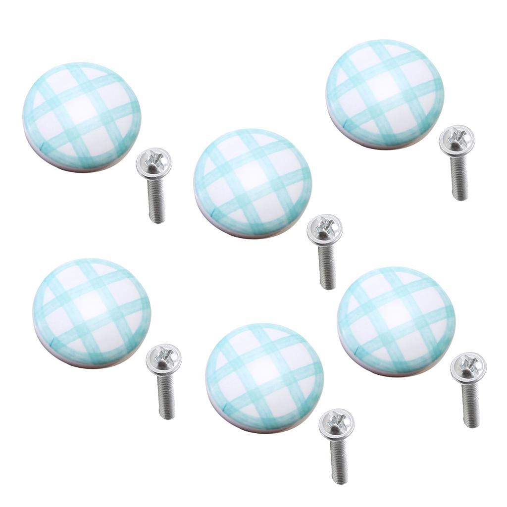 6Pieces Lattice Ceramic Cabinet Drawer Knob Porcelain Wardrobe Handles Green