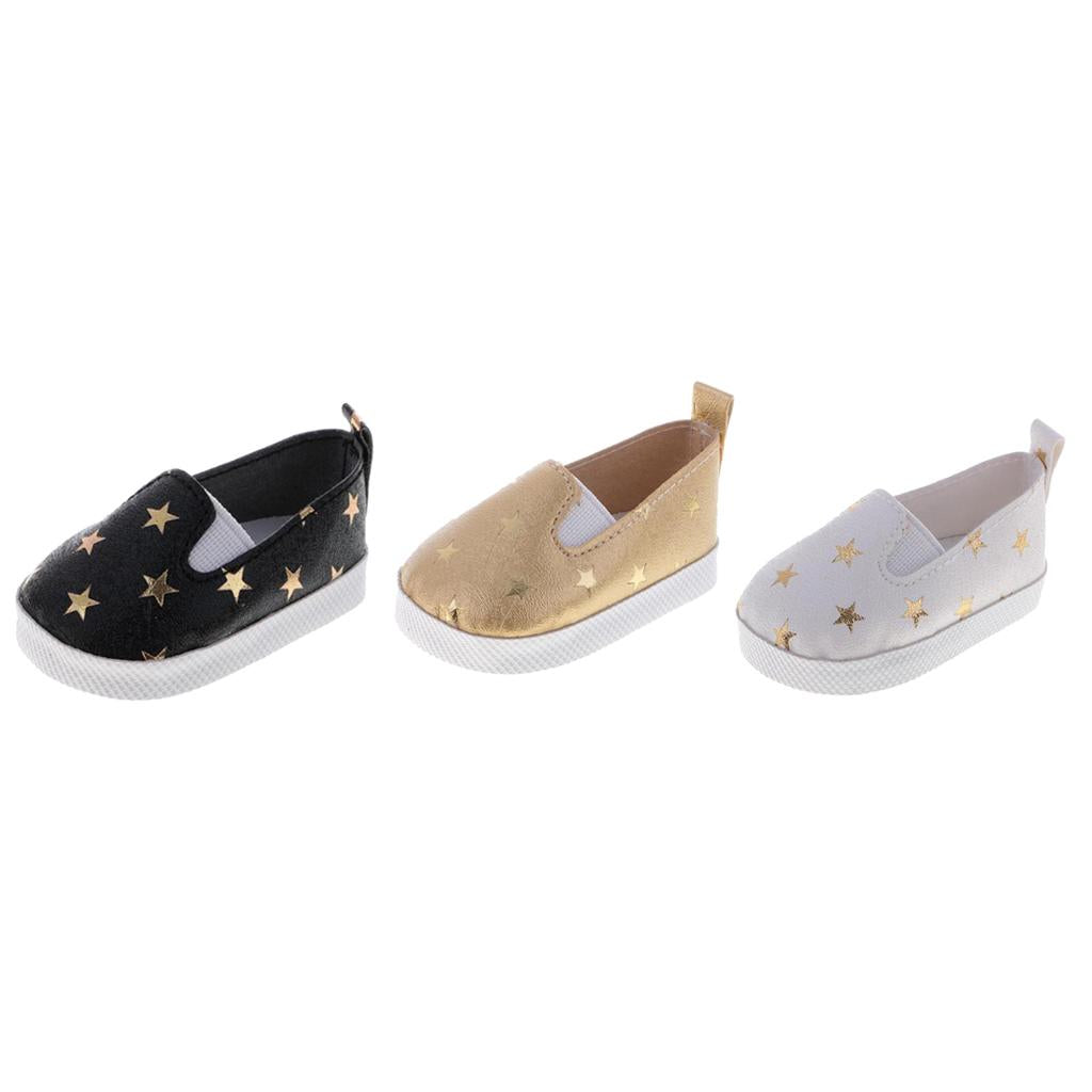 3 Pairs Casual Star Printed Slip-on Shoes for 18'' Dolls