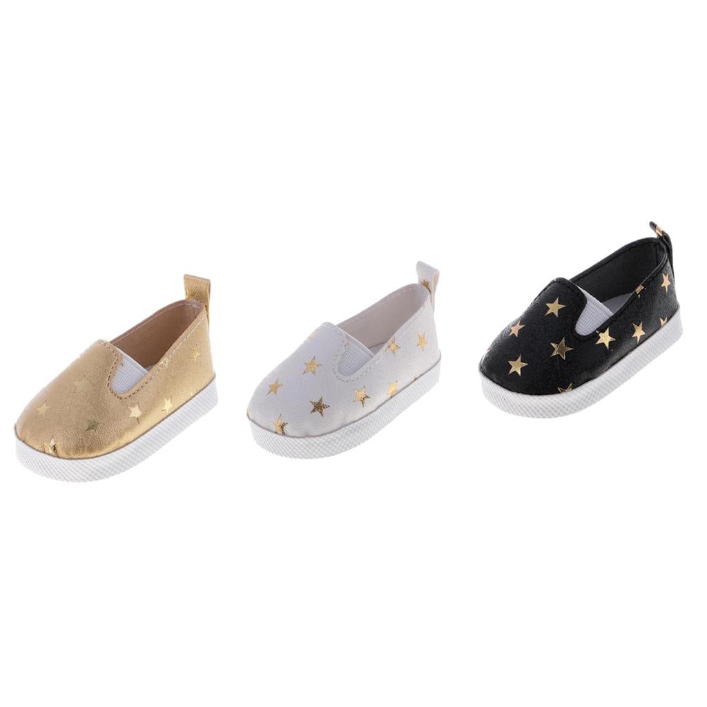 3 Pairs Casual Star Printed Slip-on Shoes for 18'' Dolls