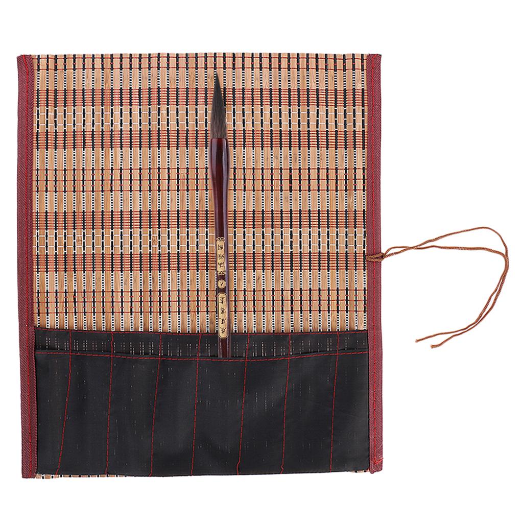 Chinese Calligraphy Large Wolf Hair Brush+Bamboo Roll Bag/ Hanger/Case Pouch