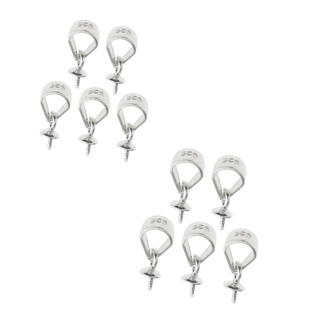 10pcs Sterling Silver Clip Pinch Bails for Pearls Pendants & Findings