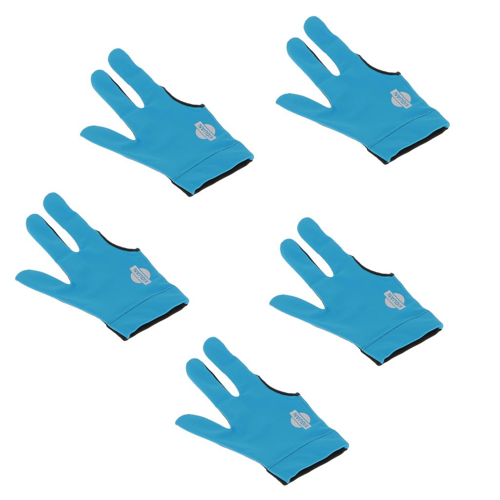 5 Pieces Elastic 3 Finger Right Hand Snooker Billiards Pool Cue Glove Blue