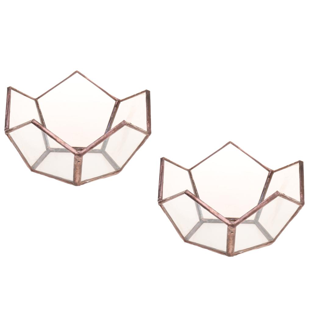 2x Open Copper Glass Geometric Terrarium Tabletop Succulent Plants Container