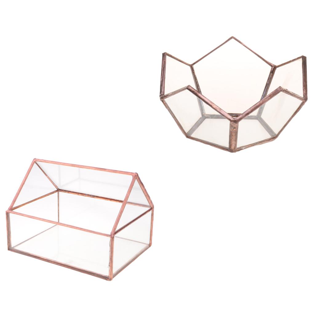 2xBronze Glass Open Geometric Terrarium Container Succulent Planter Tabletop