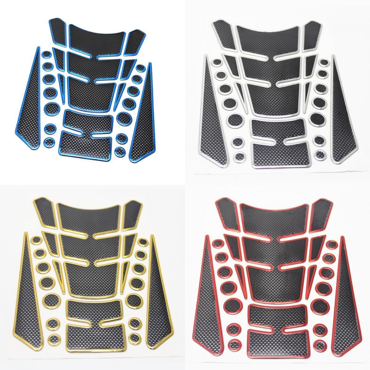 4 Piece Motorcycle 3D Gas Tank Protector Pad Fish Sticker Silver/Red