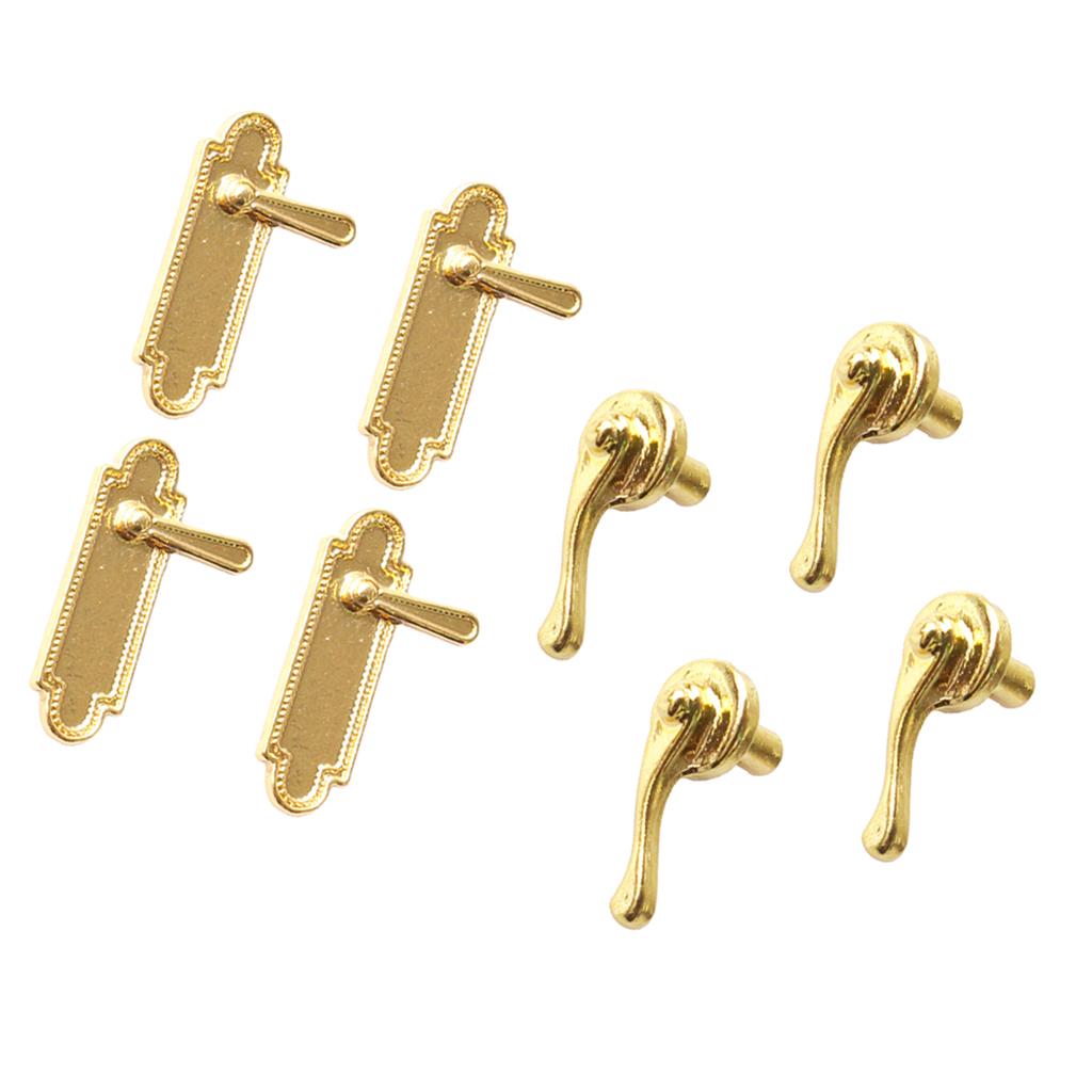 8 Pieces Dollhouse Miniatures Door Pull Handles Locks 1/12 Dolls House Accs