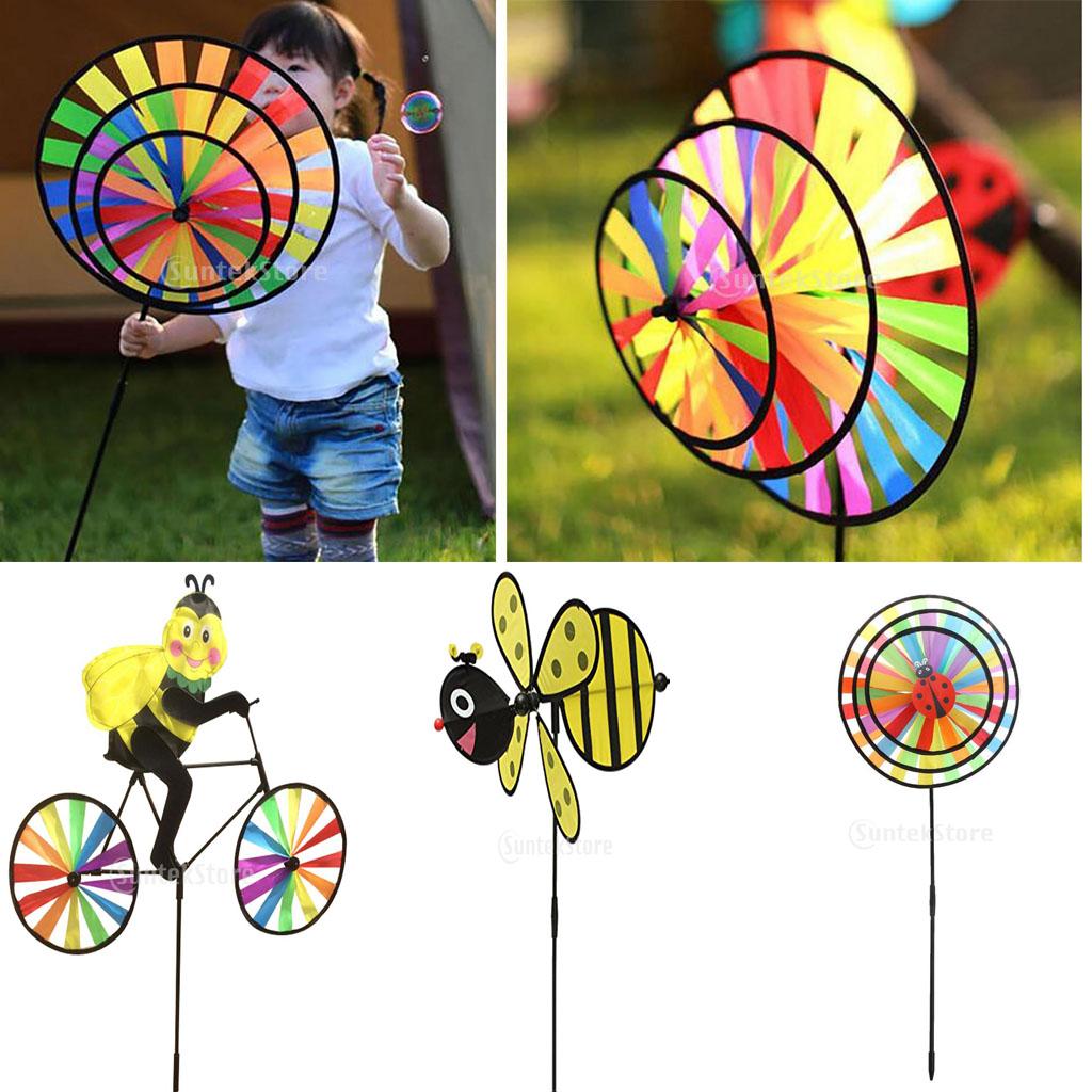 3 Pieces Rainbow 3D Windmill Wind Rotator Whirligig Wheel Yard Garden Decor