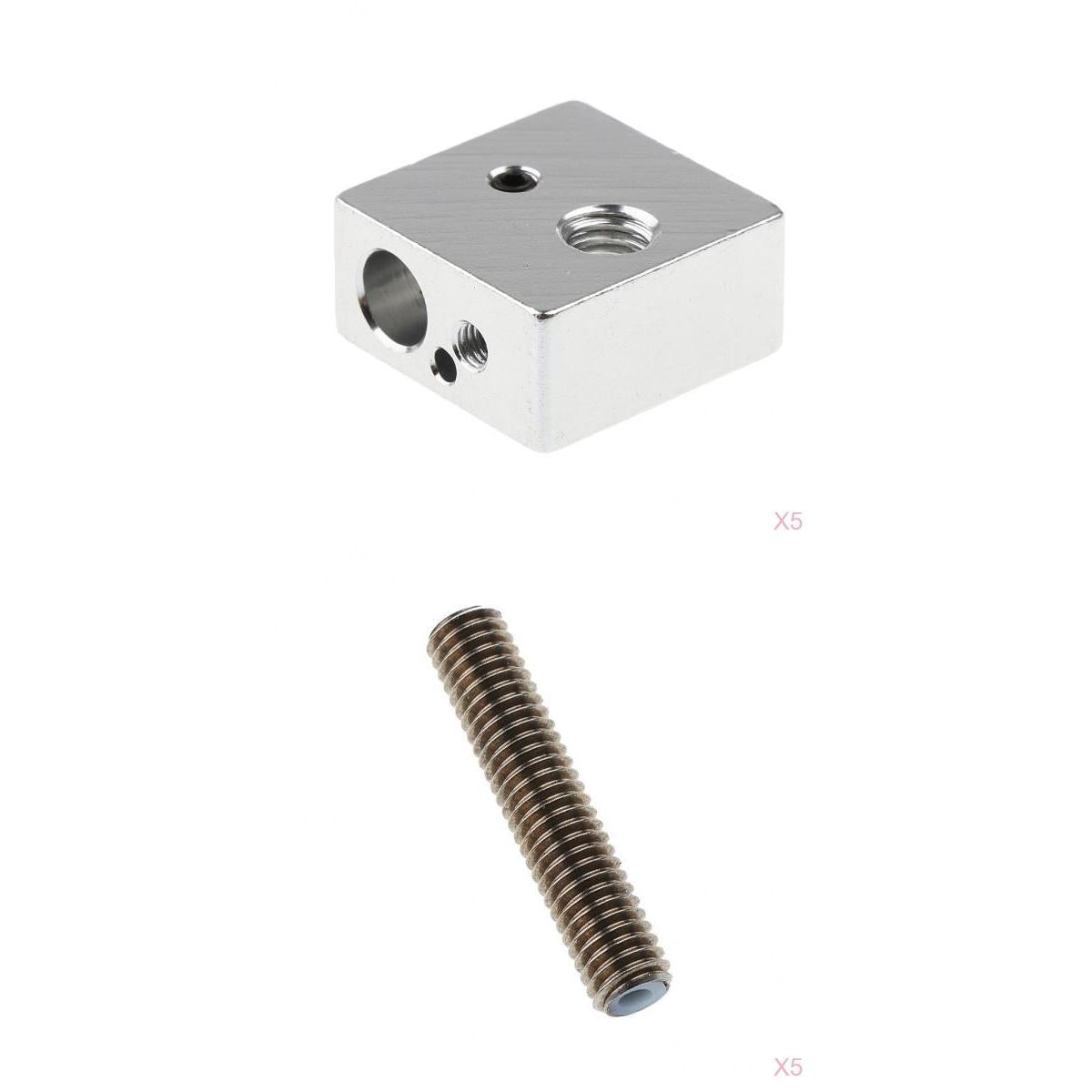 5x M6 Aluminum Heater Block +5xNozzle Throat for Makerbot MK7 MK8 3D Printer