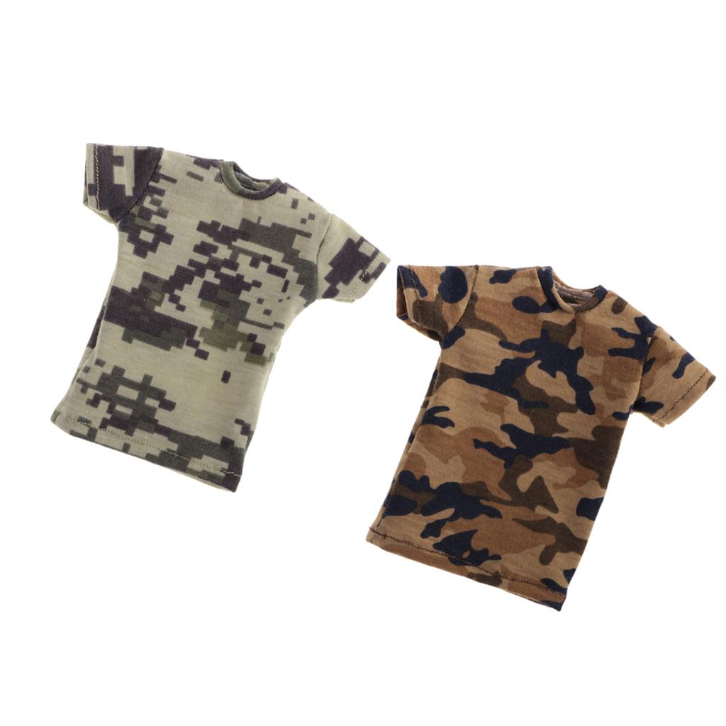 2 Pieces 1/6 Short Sleeve T-shirt Camo Top for 12'' Male Action Figure Body