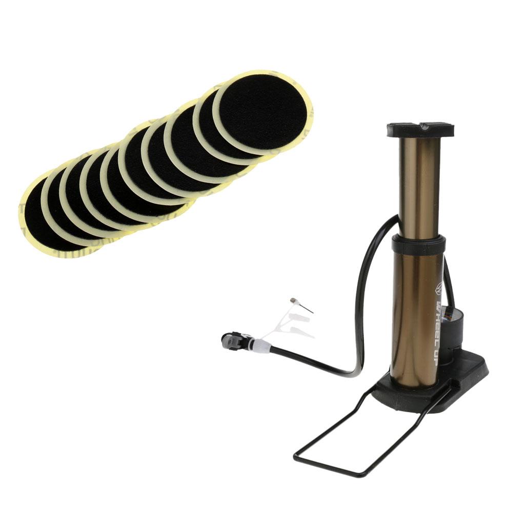 10pcs Rubber Puncture Patch Repair Kit and Bike Foot Activated Floor Pump